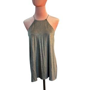 Guess A-Line Top Unlined Halter Top Stretch Spaghetti Straps Silver Metallic S